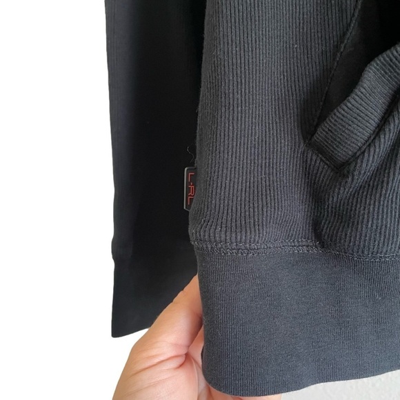 L-RL Lauren Active Black Quarter Zip Pullover Active Jacket Size Medium Kangaroo - Picture 6 of 9
